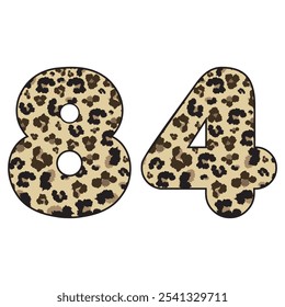 Leopard Spotted Number Eighty Four Vector Illustration. Leopard Print Number 84 Isolated On A White Background
