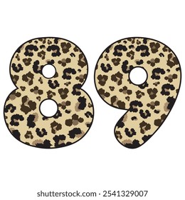 Leopard Spotted Number Eighty Nine Vector Illustration. Leopard Print Number 89 Isolated On A White Background
