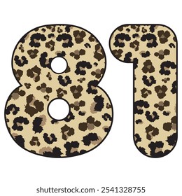 Leopard Spotted Number Eighty One Vector Illustration. Leopard Print Number 81 Isolated On A White Background
