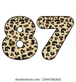 Leopard Spotted Number Eighty Seven Vector Illustration. Leopard Print Number 87 Isolated On A White Background
