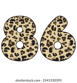 Leopard Spotted Number Eighty Six Vector Illustration. Leopard Print Number 86 Isolated On A White Background
