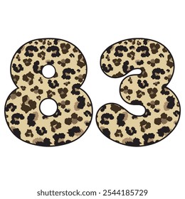 Leopard Spotted Number Eighty Three Vector Illustration. Leopard Print Number 83 Isolated On A White Background
