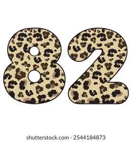 Leopard Spotted Number Eighty Two Vector Illustration. Leopard Print Number 82 Isolated On A White Background
