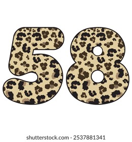 Leopard Spotted Number Fifty Eight Vector Illustration. Leopard Print Number 58 Isolated On A White Background
