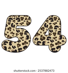 Leopard Spotted Number Fifty Four Vector Illustration. Leopard Print Number 54 Isolated On A White Background
