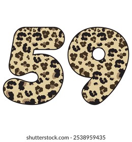 Leopard Spotted Number Fifty Nine Vector Illustration. Leopard Print Number 59 Isolated On A White Background
