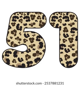 Leopard Spotted Number Fifty One Vector Illustration. Leopard Print Number 51 Isolated On A White Background
