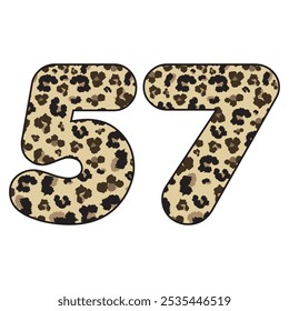 Leopard Spotted Number Fifty Seven Vector Illustration. Leopard Print Number 57 Isolated On A White Background
