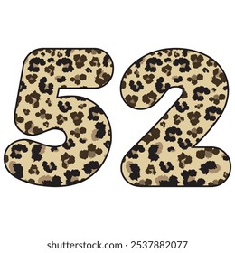 Leopard Spotted Number Fifty Two Vector Illustration. Leopard Print Number 52 Isolated On A White Background
