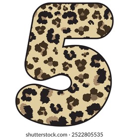 Leopard Spotted Number Five Vector Illustration. Leopard Print Number 5 Isolated On A White Background
