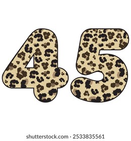 Leopard Spotted Número Quarenta E Cinco Ilustração Vetorial. Leopard Número De Impressão 45 Isolado Em Um Plano De Fundo Branco
