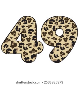 Leopard Spotted Number Forty Nine Vector Illustration. Leopard Print Number 49 Isolated On A White Background
