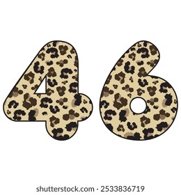 Leopard Spotted Number Forty Six Vector Illustration. Leopard Print Number 46 Isolated On A White Background
