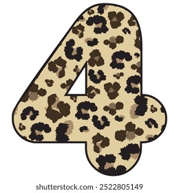 Leopard Spotted Number Four Vector Illustration. Leopard Print Number 4 Isolated On A White Background
