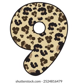 Leopardo Manchado Número Nueve Ilustración vectorial. Estampado De Leopardo Número 9 Aislado Sobre Un Fondo Blanco
