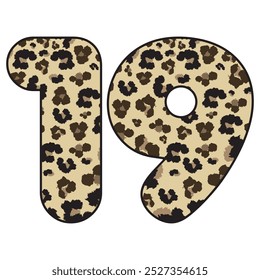 Leopard Spotted Number Nineteen Vector Illustration. Leopard Print Number 19 Isolated On A White Background
