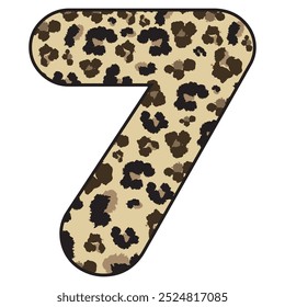 Leopard Spotted Number Seven Vector Illustration. Leopard Print Number 7 Isolated On A White Background
