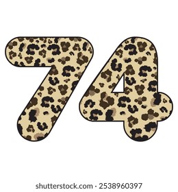 Leopard Spotted Number Seventy Four Vector Illustration. Leopard Print Number 74 Isolated On A White Background
