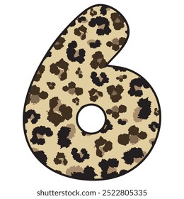 Leopard Spotted Number Six Vector Illustration. Leopard Print Number 6 Isolated On A White Background
