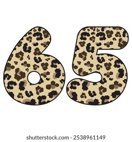 Leopard Spotted Número Sessenta E Cinco Ilustração Vetorial. Leopard Número De Impressão 65 Isolado Em Um Plano De Fundo Branco
