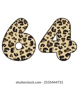 Leopard Vio La Ilustración vectorial Número Sesenta Y Cuatro. Estampado De Leopardo Número 64 Aislado Sobre Un Fondo Blanco
