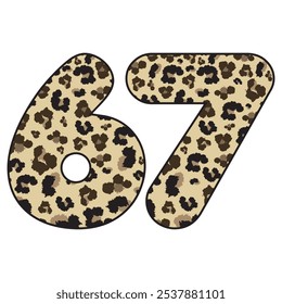 Leopard Spotted Number Sixty Seven Vector Illustration. Leopard Print Number 67 Isolated On A White Background
