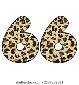 Leopard Spotted Number Sixty Six Vector Illustration. Leopard Print Number 66 Isolated On A White Background
