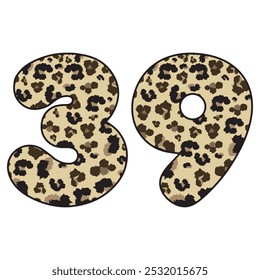 Leopard Spotted Number Thirty Nine Vector Illustration. Leopard Print Number 39 Isolated On A White Background
