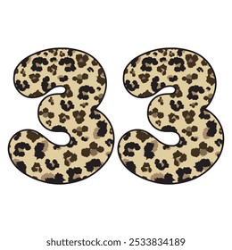 Leopard Spotted Number Thirty Three Vector Illustration. Leopard Print Number 33 Isolated On A White Background
