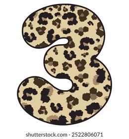 Leopard Vio La Ilustración vectorial Número Tres. Estampado De Leopardo Número 3 Aislado Sobre Un Fondo Blanco
