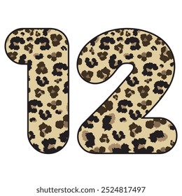 Leopard Spotted Número Doze Ilustração Vetorial. Leopard Número De Impressão 12 Isolado Em Um Plano De Fundo Branco
