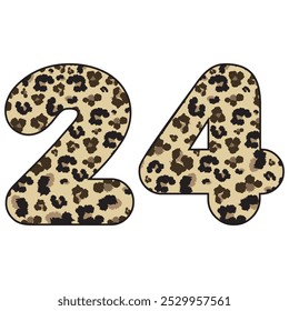 Leopard Spotted Number Twenty Four Vector Illustration. Leopard Print Number 24 Isolated On A White Background
