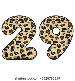 Leopard Spotted Number Twenty Nine Vector Illustration. Leopard Print Number 29 Isolated On A White Background
