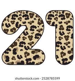 Leopard Vio La Ilustración vectorial Número Veintiuno. Estampado De Leopardo Número 21 Aislado Sobre Un Fondo Blanco
