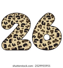 Leopard Spotted Número Vinte E Seis Ilustração Vetorial. Leopard Número De Impressão 26 Isolado Em Um Plano De Fundo Branco
