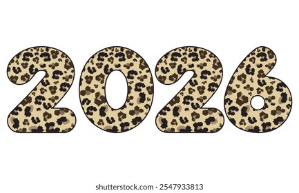 Leopard Viu A Ilustração Vetorial Número Dois Mil E Vinte E Seis. Leopard Número De Impressão 2026 Isolado Em Um Fundo Branco
