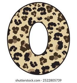 Leopard Spotted Number Zero Vector Illustration. Leopard Print Number 0 Isolated On A White Background
