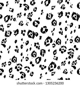 Leopard spotted skin monochrome background. Animal seamless pattern.
