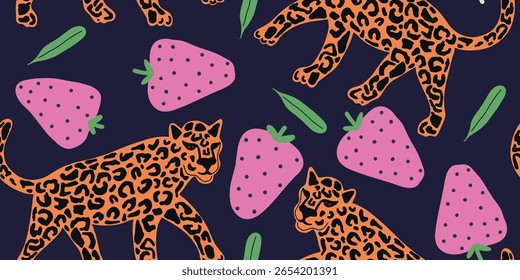 Leopardo e morango sem emenda impressão