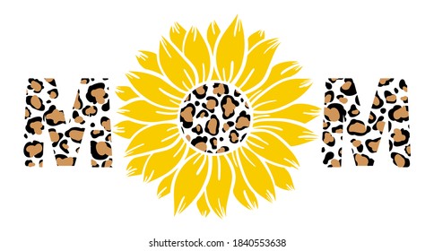 Leopard sunflower mom print vector illustration for chirt floral decor
