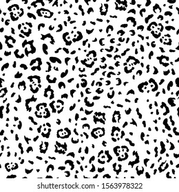 Leopard texture black and white seamless pattern. Vector illustration.