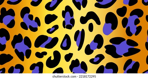 Leopard texture on a golden background. Animalistic seamless pattern. Vector hand-drawn illustration.