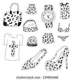 Leopard textured hand drawn clothes and accessory
