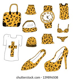 Leopard textured hand drawn clothes and accessory
