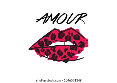 leopard textured lips with amour letter for apparel