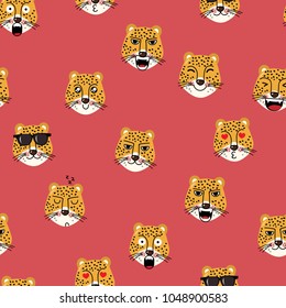 Leopard tiger character seamless pattern and background.