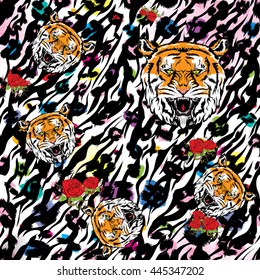 leopard and tiger colorful skin seamless pattern design