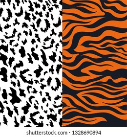 Leopard  and tiger pattern print animal vector skin.seamless- funny drawing poster or t-shirt textile graphic wild design. Wallpaper, wrapping paper.Spotted fur.Nature fashion safari.Color style