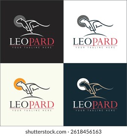 Leopard tiger running line art silhouette logo set design template