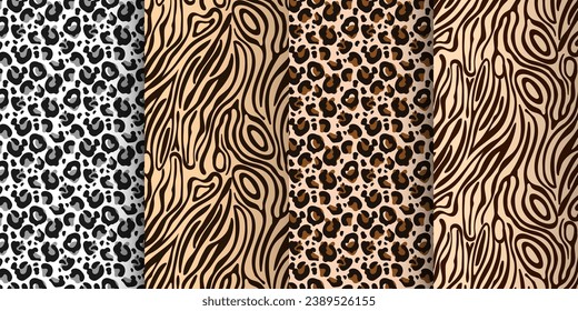 Leopard, tiger seamless pattern, abstract wild animal skin background. Set of leopard textures, background design, prints, textiles. Vector